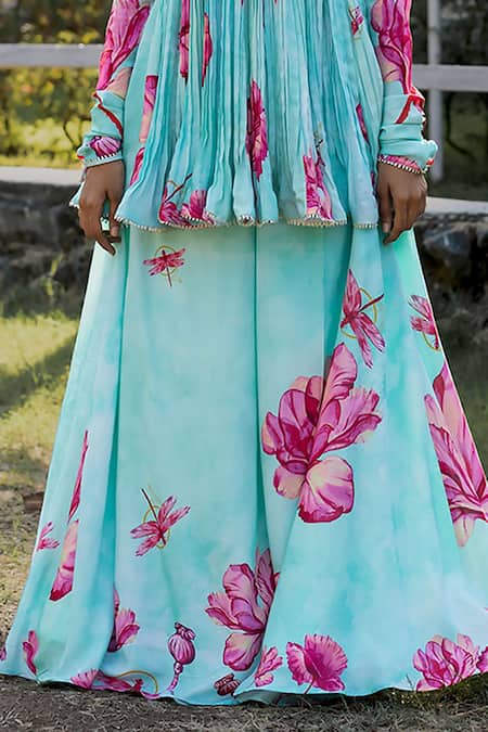 17:17 By Simmi Saboo Blue Muslin Round Neck Dimah Peplum Top And Gharara Set Online at Aza Fashions 17:17 By Simmi Saboo_Blue Muslin Round Neck Dimah Peplum Top And Gharara Set _Online_at_Aza_Fashions