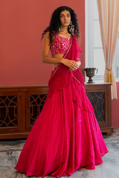 17:17 By Simmi Saboo Pink Muslin Embroidery Square Neck Finley Lehenga Set Online at Aza Fashions 17:17 By Simmi Saboo_Pink Muslin Embroidery Square Neck Finley Lehenga Set _Online_at_Aza_Fashions