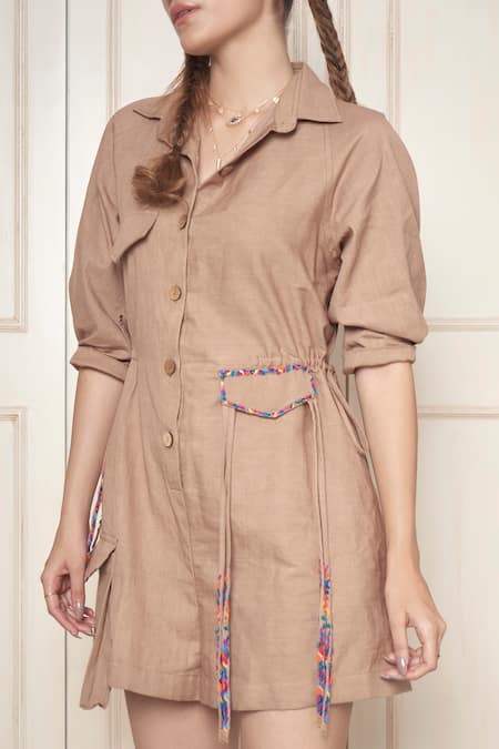 Buy Style Junkiie Beige Twill Collared Front Buttoned Solid Romper Online at Aza Fashions Buy_Style Junkiie_Beige Twill Collared Front Buttoned Solid Romper _Online_at_Aza_Fashions