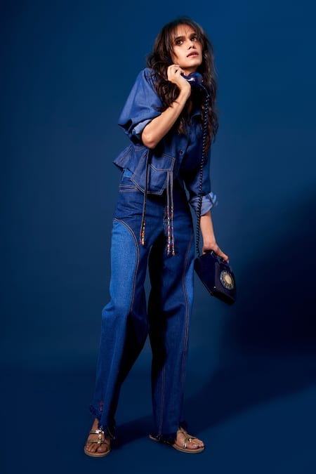 Buy Style Junkiie Blue Tencel Collared Solid Front Buttoned Shirt Online at Aza Fashions Buy_Style Junkiie_Blue Tencel Collared Solid Front Buttoned Shirt _Online_at_Aza_Fashions