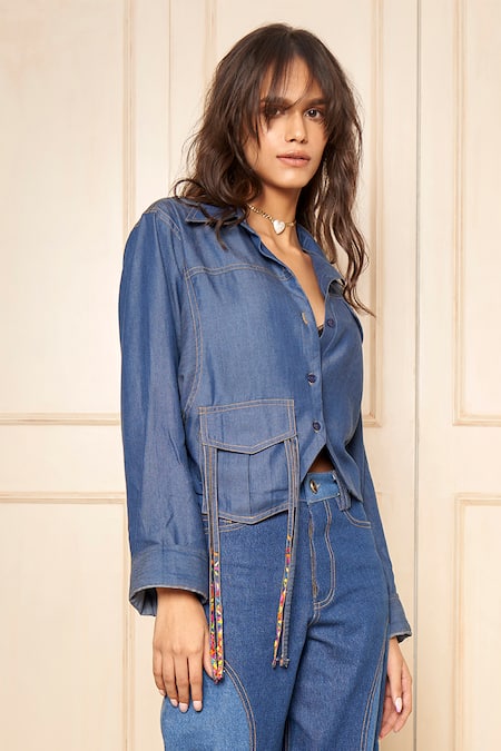 Shop Style Junkiie Blue Tencel Collared Solid Front Buttoned Shirt Online at Aza Fashions Shop_Style Junkiie_Blue Tencel Collared Solid Front Buttoned Shirt _Online_at_Aza_Fashions