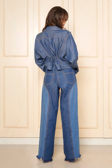 Shop Style Junkiie Blue Denim Solid High-waisted Pant at Aza Fashions Shop_Style Junkiie_Blue Denim Solid High-waisted Pant _at_Aza_Fashions