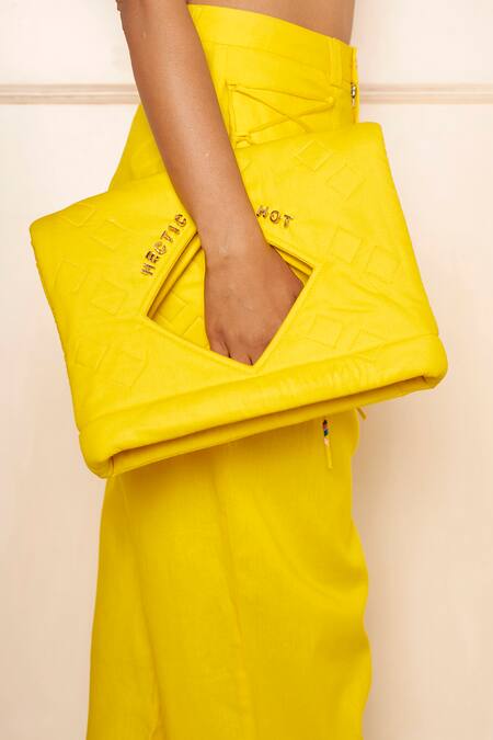 Style Junkiie_Yellow Poplin High-waisted Solid Pant _at_Aza_Fashions
