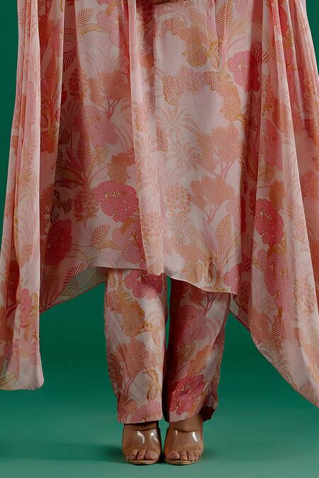 Buy_Sitaraa_Pink Organza, Crepe Pearls, Sequins Mahima Embroidered Bodice Kaftan With Pant_Online_at_Aza_Fashions