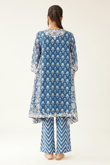 Kora Hand Block Printed Short Kurta Set 