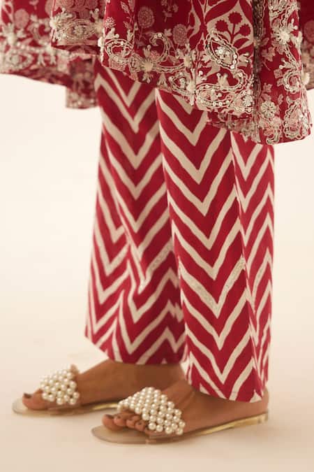 Shop Kora Red Silk, Cotton, Chanderi Tassels, Sequins, Bloom Hand Block Print Kurta Set Online at Aza Fashions Shop_Kora_Red Silk, Cotton, Chanderi Tassels, Sequins, Bloom Hand Block Print Kurta Set _Online_at_Aza_Fashions