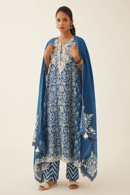 KORA Mughal & Floral Print Kurta Set 