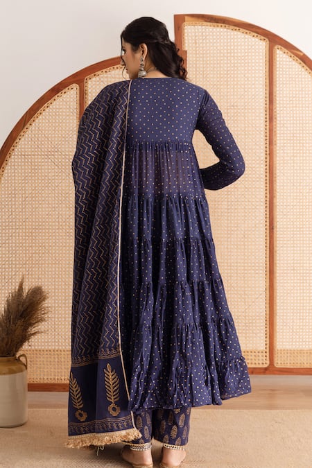 Maison Shefali Block Print Tiered Kurta Pant Set 