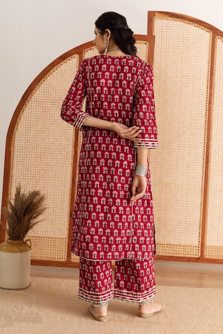 Maison Shefali Block Print Straight Kurta Pant Set 