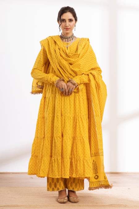 Maison Shefali Polka Zari Print Anarkali Pant Set 