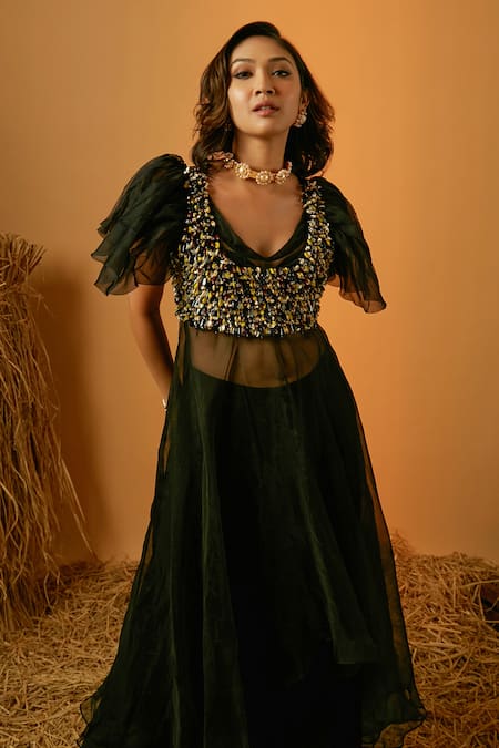 Ria Shah Label Bead Embroidered Blouse Sharara Set 