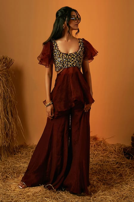 Ria Shah Label Bead Embroidered Top & Sharara Set 