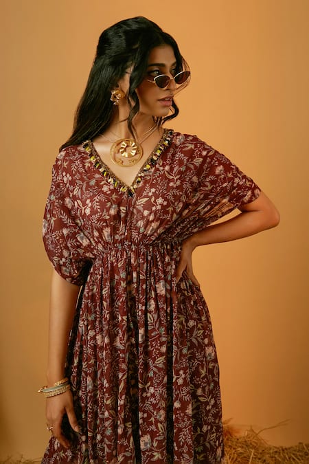 Ria Shah Label Flower Print Kaftan & Flared Pant Set 