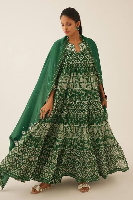 KORA Flower Hand Block Print Anarkali Set 