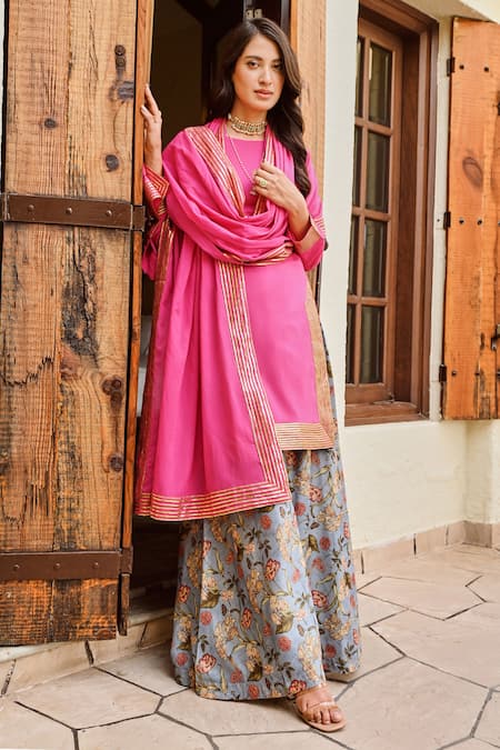 Palak & Mehak Nura Kurta & Floral Print Palazzo Set