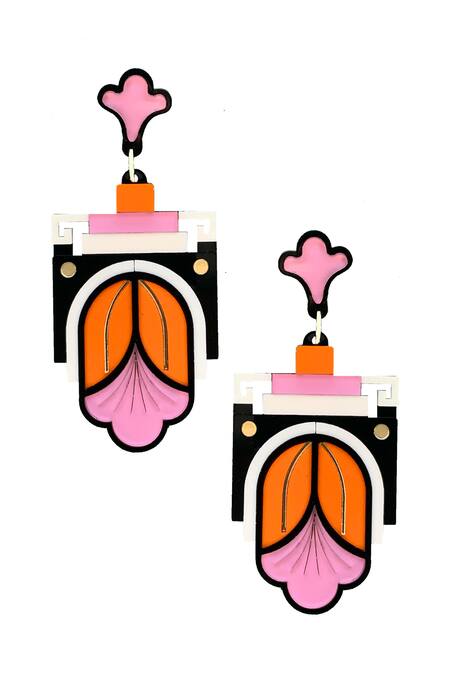 Shop The YV Brand By Yashvi Vanani Orange The Ancient Tulip Dangler Earrings at Aza Fashions Shop_The YV Brand By Yashvi Vanani_Orange The Ancient Tulip Dangler Earrings_at_Aza_Fashions