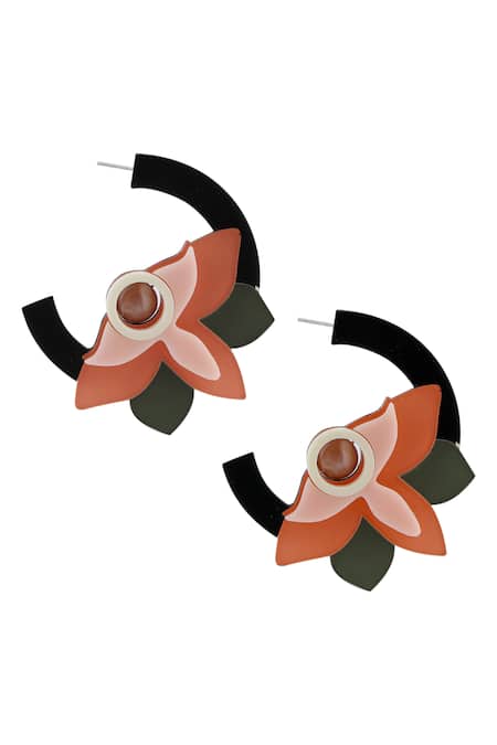 Shop The YV Brand By Yashvi Vanani Peach Bead The Daffodil Hoops at Aza Fashions Shop_The YV Brand By Yashvi Vanani_Peach Bead The Daffodil Hoops_at_Aza_Fashions