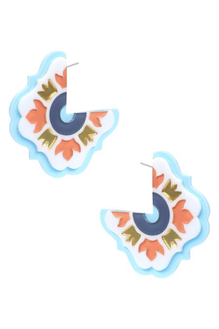 Shop The YV Brand By Yashvi Vanani White Enamel The Persian Mirror Hoops at Aza Fashions Shop_The YV Brand By Yashvi Vanani_White Enamel The Persian Mirror Hoops_at_Aza_Fashions