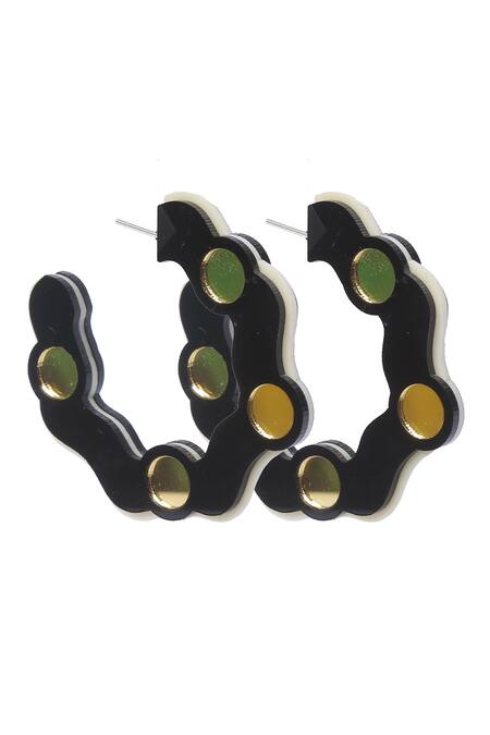 Shop The YV Brand By Yashvi Vanani Black Mirror The Wave Hoops at Aza Fashions Shop_The YV Brand By Yashvi Vanani_Black Mirror The Wave Hoops_at_Aza_Fashions