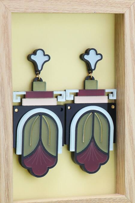 Shop The YV Brand By Yashvi Vanani Green The Ancient Tulip Dangler Earrings at Aza Fashions Shop_The YV Brand By Yashvi Vanani_Green The Ancient Tulip Dangler Earrings_at_Aza_Fashions