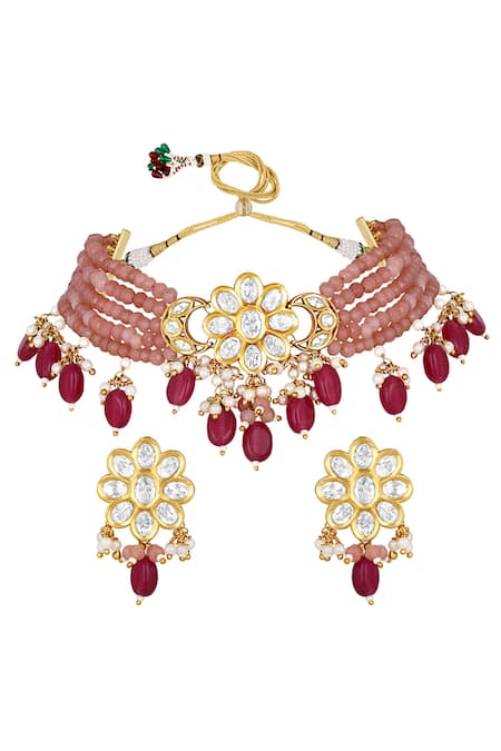 HRISHA Onyx Tumbles Embellished Necklace Set 