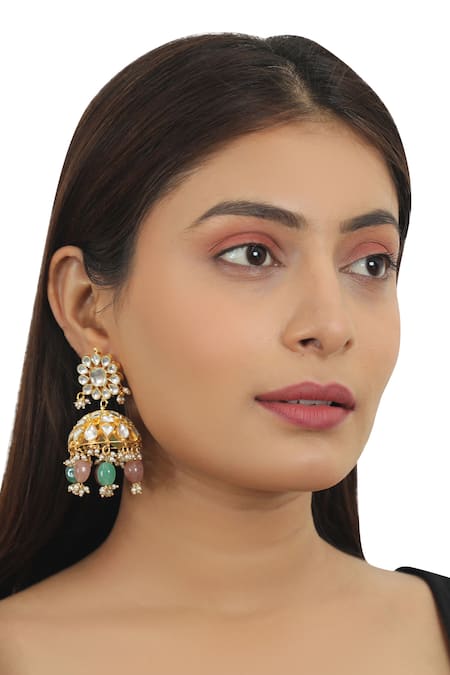 Riana Jewellery Floral Carved Jhumkas 