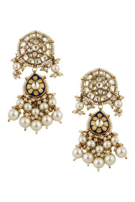 Shop Riana Jewellery Gold Plated Metallic Thread, Pearls, Crystals Bead Drop Dangler Earrings at Aza Fashions Shop_Riana Jewellery_Gold Plated Metallic Thread, Pearls, Crystals Bead Drop Dangler Earrings _at_Aza_Fashions