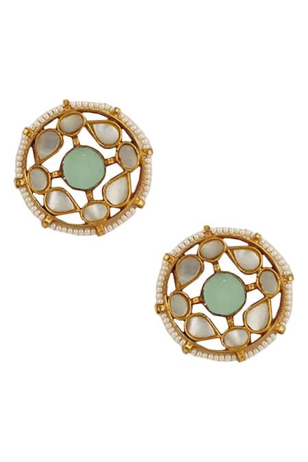 Shop Riana Jewellery Gold Plated Glitter, Beads, Stones Circular Studs at Aza Fashions Shop_Riana Jewellery_Gold Plated Glitter, Beads, Stones Circular Studs _at_Aza_Fashions