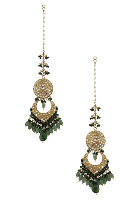 Shop Riana Jewellery Gold Plated Beads, Pearls, Stones Embellished Chandelier Earrings at Aza Fashions Shop_Riana Jewellery_Gold Plated Beads, Pearls, Stones Embellished Chandelier Earrings _at_Aza_Fashions
