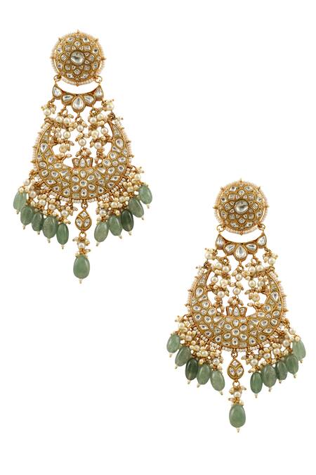 Shop_Riana Jewellery_Gold Plated Glitter, Pearls, Stones Bead Drop Chandelier Earrings _at_Aza_Fashions