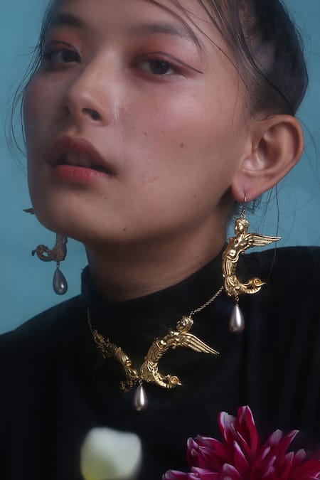 Eina Ahluwalia Gold Plated Brass Bead Drop Pendant Necklace