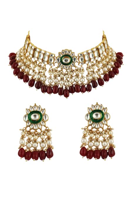 Shop Riana Jewellery Gold Plated Metallic Thread, Crystals Stone Embellished Necklace Set at Aza Fashions Shop_Riana Jewellery_Gold Plated Metallic Thread, Crystals Stone Embellished Necklace Set _at_Aza_Fashions