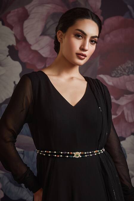 Buy_Paisley Pop_Gold Plated Embroidery Kundan Waist Belt _Online_at_Aza_Fashions