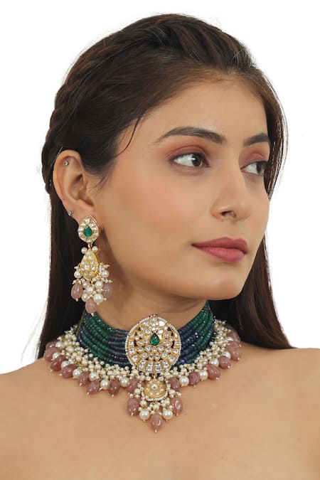 Riana Jewellery Bead Embellished Necklace Set 