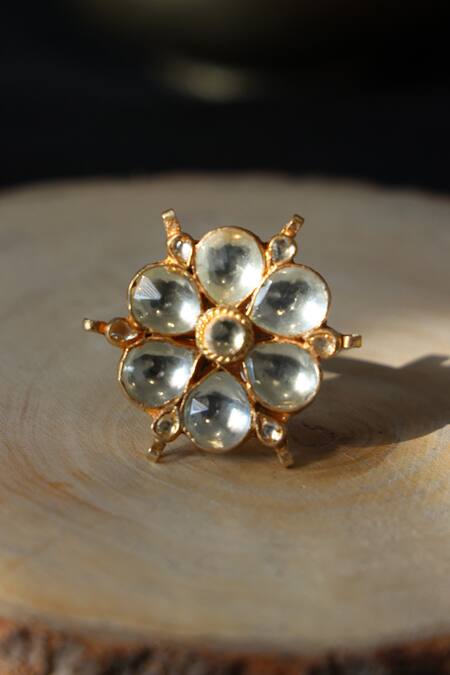 Shop_Paisley Pop_Gold Plated Imitation Diamonds Kundan Ring _at_Aza_Fashions