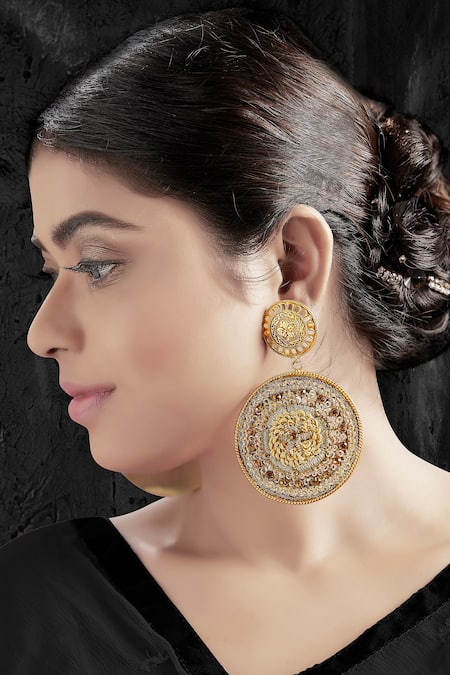 Tizora Gold Plated Embroidery, Zari Hand Danglers 
