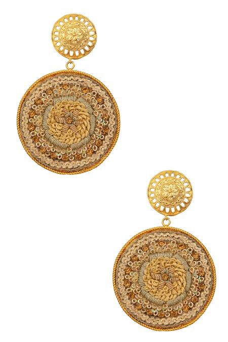 Shop_Tizora_Gold Plated Embroidery, Zari Hand Danglers _at_Aza_Fashions