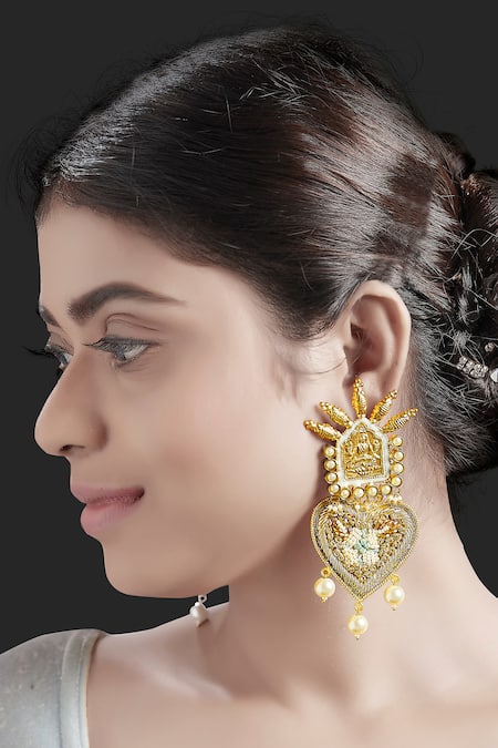 Tizora Gold Plated Beads, Embroidery Antique Handcrafted Danglers 