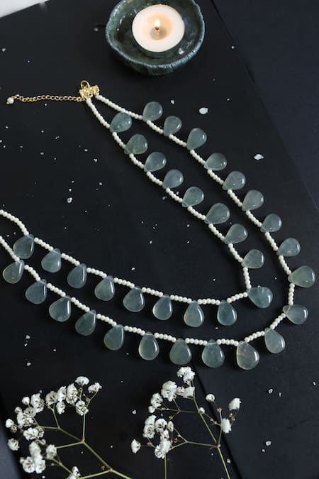 Shop Paisley Pop Green Mint Pearl Layered Contemporary Necklace at Aza Fashions Shop_Paisley Pop_Green Mint Pearl Layered Contemporary Necklace _at_Aza_Fashions