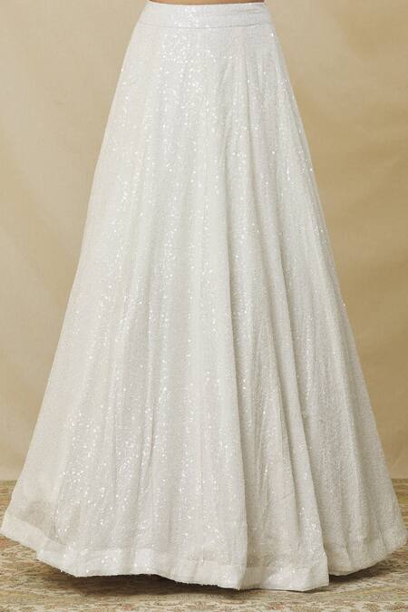 Shop_Angad Singh_White Georgette Sequins V-neck Embroidered Lehenga Set _Online_at_Aza_Fashions