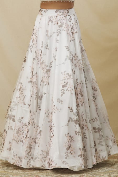 Shop_Angad Singh_Ivory Organza Mirrors One Shoulder Floral Bud Print Lehenga Set _Online_at_Aza_Fashions