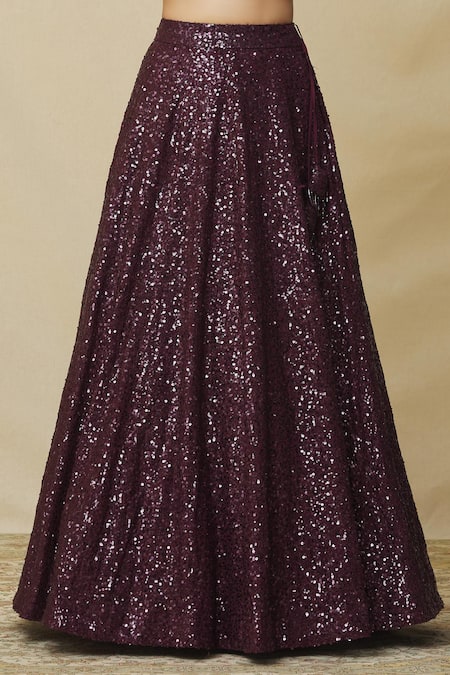 Angad Singh Wine Georgette Sequins Plunge Neck Embellished Lehenga Set at Aza Fashions Angad Singh_Wine Georgette Sequins Plunge Neck Embellished Lehenga Set _at_Aza_Fashions