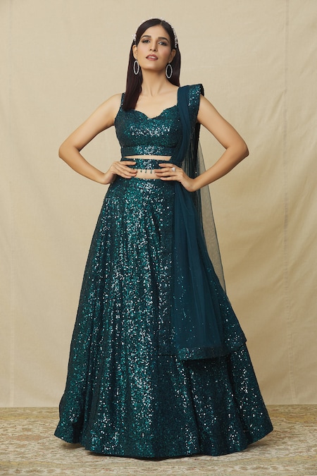 Black Georgette Sequins Embellished Lehenga Set Design by MeenaGurnam at  Pernia's Pop Up Shop 2024