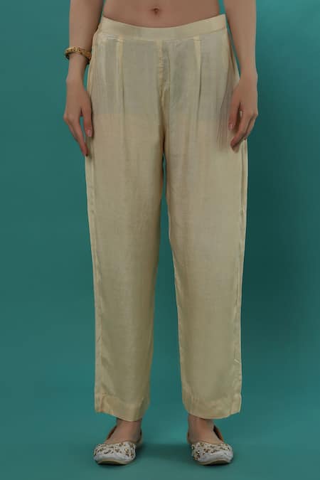 Buy_Bha Sha_Ivory Georgette, Satin Sequins, Pearls V-neck Floral Print Kaftan And Pant Set 