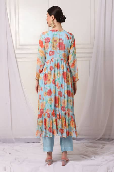 Bha Sha Floral Print Jacket & Pant Set 