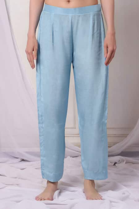 Bha Sha_Blue Georgette, Silk Sequins, Stones, Cut Work Floral Print Jacket And Pant Set _at_Aza_Fashions