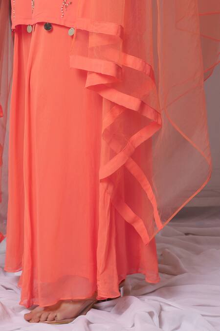 Bha Sha Orange Georgette, Net, Satin, Linen Sequins, Embroidered Kurta Sharara Set at Aza Fashions Bha Sha_Orange Georgette, Net, Satin, Linen Sequins, Embroidered Kurta Sharara Set _at_Aza_Fashions