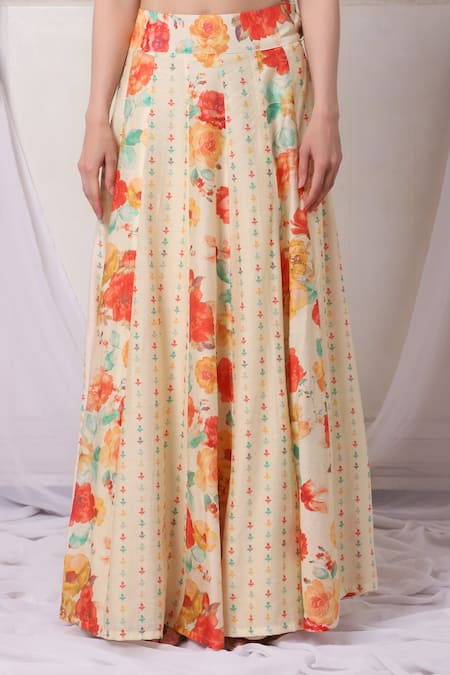 Buy Bha Sha Ivory Chanderi, Net Pearls, Sequins, Beads Panelled Embroidered Lehenga Set Buy_Bha Sha_Ivory Chanderi, Net Pearls, Sequins, Beads Panelled Embroidered Lehenga Set