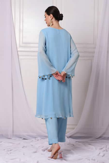 Bha Sha Sequin & Cutbead Embroidered Tunic Pant Set 