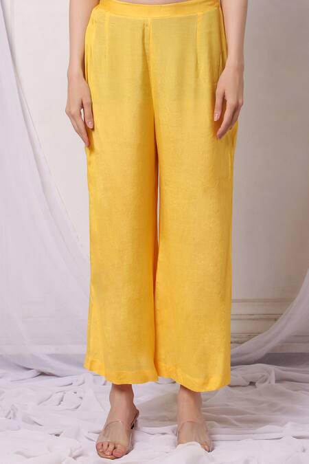 Buy Bha Sha Yellow Georgette, Net Sequins, Pearls Lapel Collar Embroidered Anarkali Pant Set Buy_Bha Sha_Yellow Georgette, Net Sequins, Pearls Lapel Collar Embroidered Anarkali Pant Set